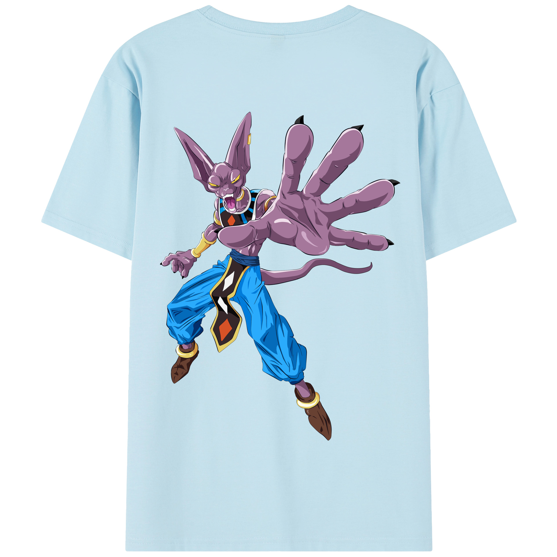 （画像用） ドラゴンボール ビルス 破壊神ビルス DRAGON BALL Beerus Birusu 綿100％半袖Tシャツ（背面プリント）